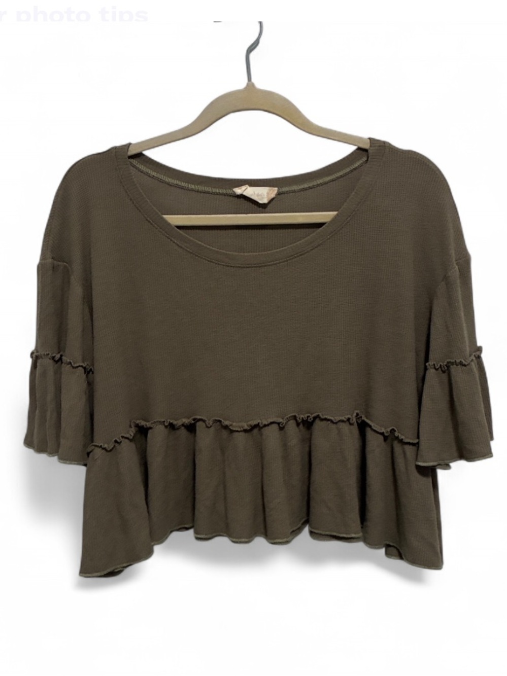 Altar'd State Olive Ruffle Crop Top